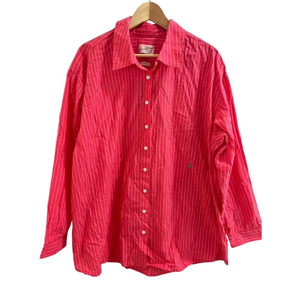Universal Thread Button Down Shirt Women XXL Pink Striped Oversized Fit Cotton